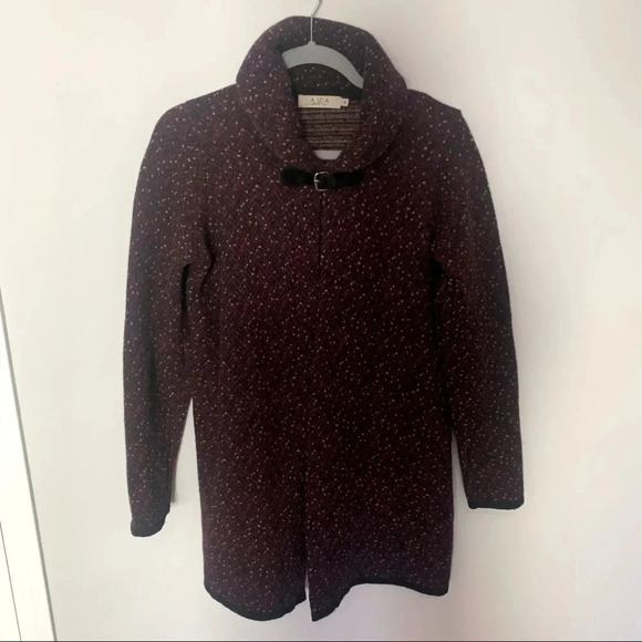 A. Ida Wool Blend Sweater Coat Boucle Style Burgendy Size Small - Picture 1 of 6